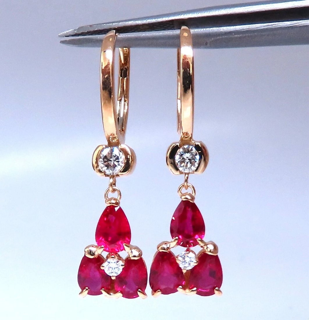 3ct Natural Ruby Diamonds Cluster Earrings 14kt Gold (1 of 6)