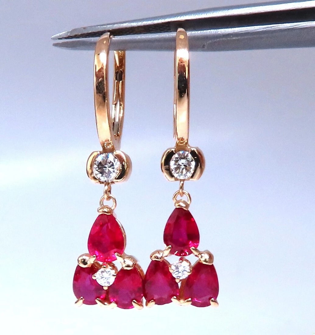 3ct Natural Ruby Diamonds Cluster Earrings 14kt Gold - 3