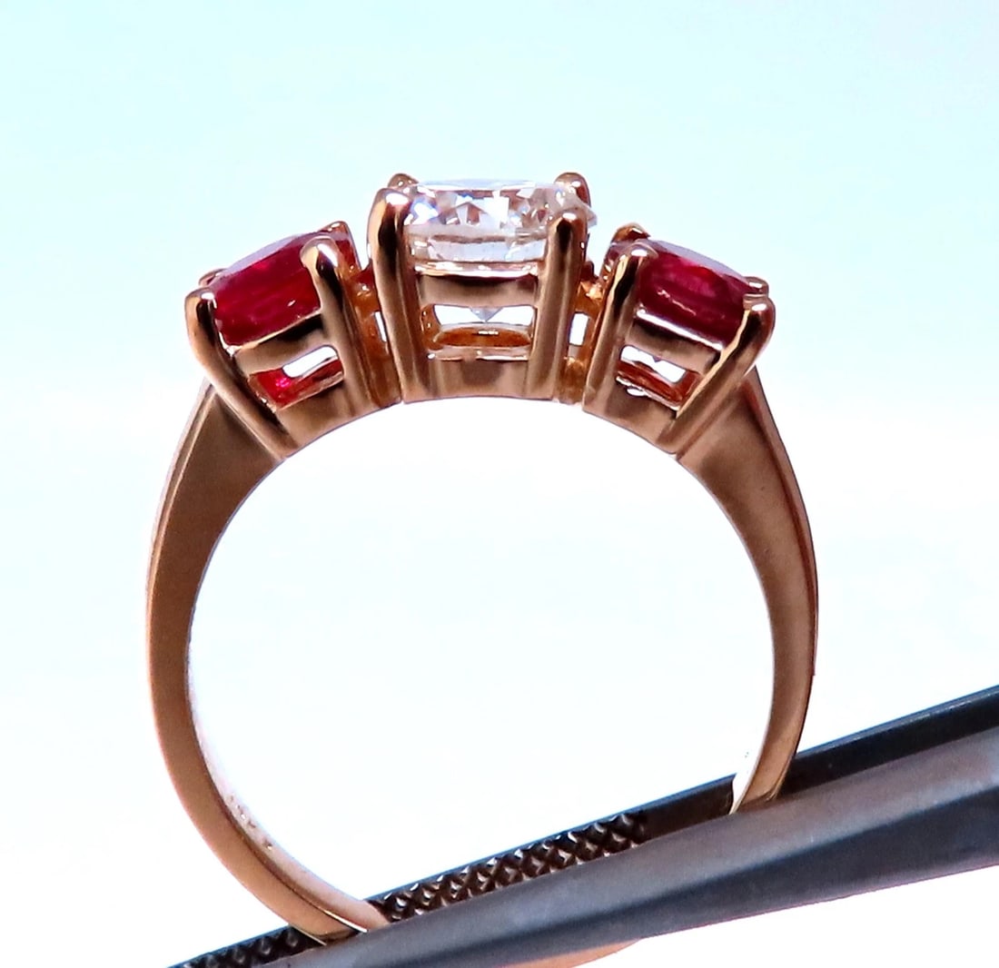 GIA certified 1.02ct Natural Round Diamond Ruby Ring 14kt 43552 - 5