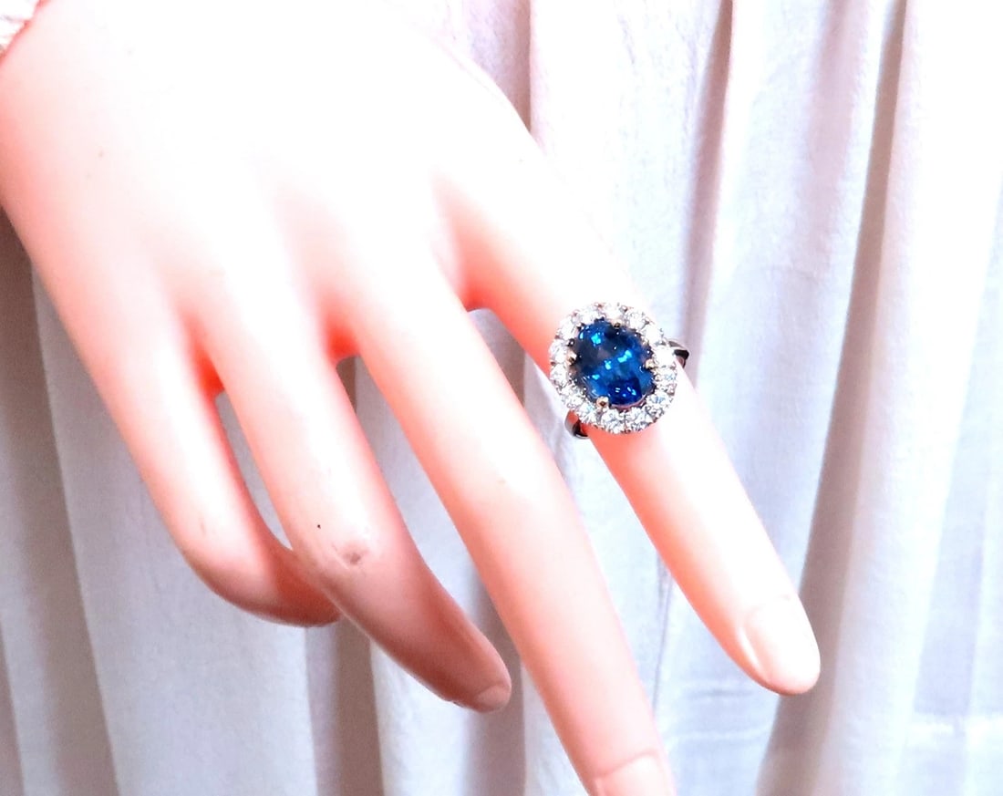 GIA Certified 5.75ct Natural No Heat Sapphire Diamonds Cluster Ring 18Kt 74554 - 7