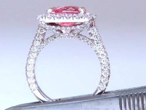 GIA Certified 4.51ct Natural Padparadscha Diamonds Ring 18kt Gold Halo 12625 - 3