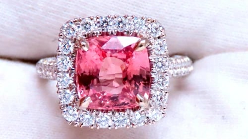 GIA Certified 4.51ct Natural Padparadscha Diamonds Ring 18kt Gold Halo 12625 - 6