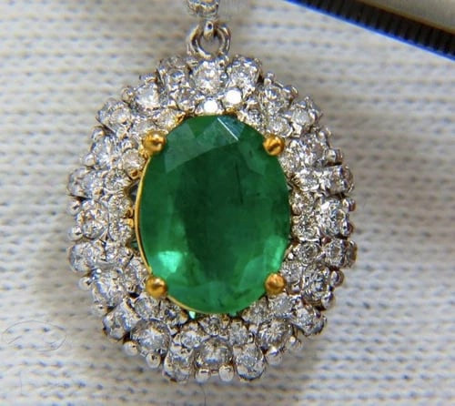 4.84ct Natural Green Emerald Diamond Cluster Earrings Dangle 14K 14542 - 4