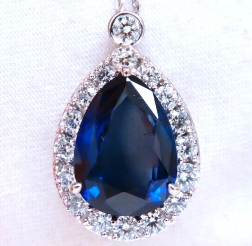 20ct Lab Sapphire Cluster Pear Pendant 14kt Royal Blue Pendant 12518: Title: 20ct Lab Sapphire Cluster Pear Pendant 14kt Royal Blue Pendant 12518 $6,500.00 PRODUCT DESCRIPTION 20ct lab grown sapphire pear cut clean clarity prime royal blue 17 x 13mm 2.50ct natural