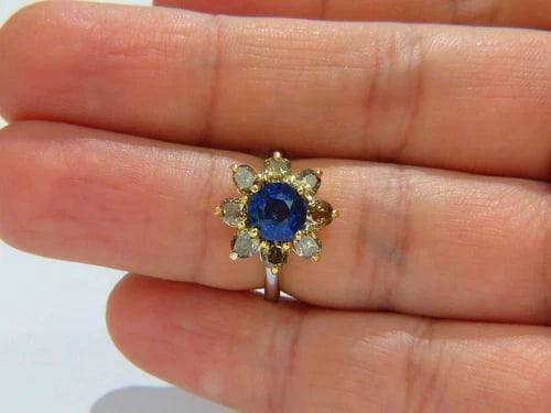 GIA Certified 1.58ct Natural Blue Sapphire Diamonds ring 14kt 10271 - 6