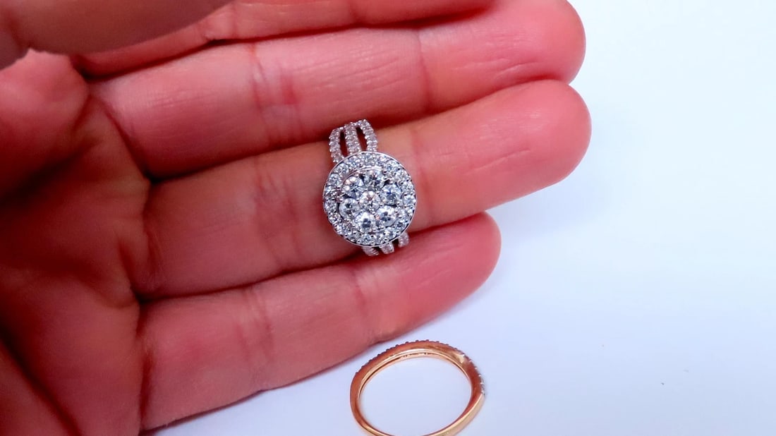 1.70ct Natural Round Diamonds Cluster Ring & Matching Band 14kt 12635 - 5