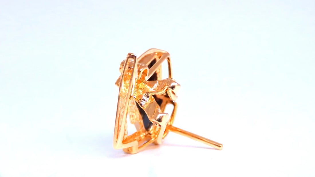 Step Tier Art Deco Style Onyx Clip Earrings 14kt Gold 12623* - 3