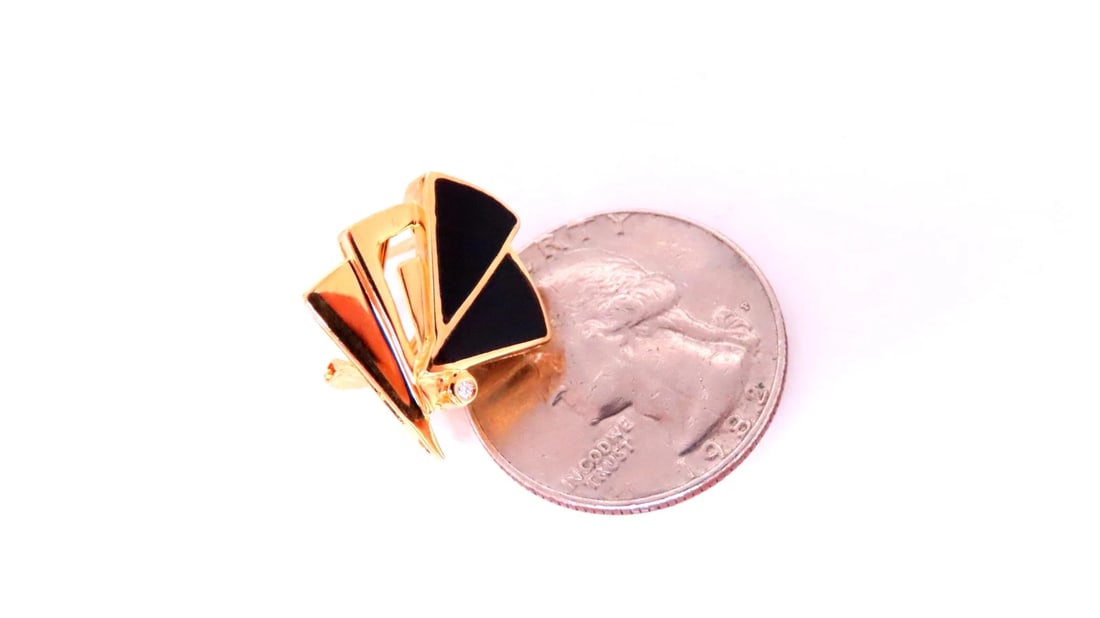 Step Tier Art Deco Style Onyx Clip Earrings 14kt Gold 12623* - 7