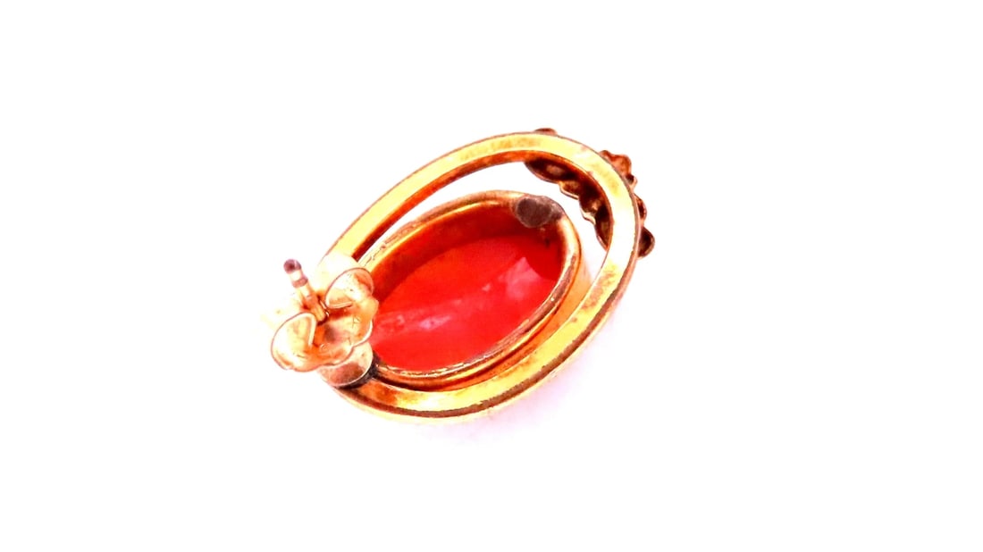 Vintage Carved Cameo Madonna Earrings 14kt Gold 12621 - 2