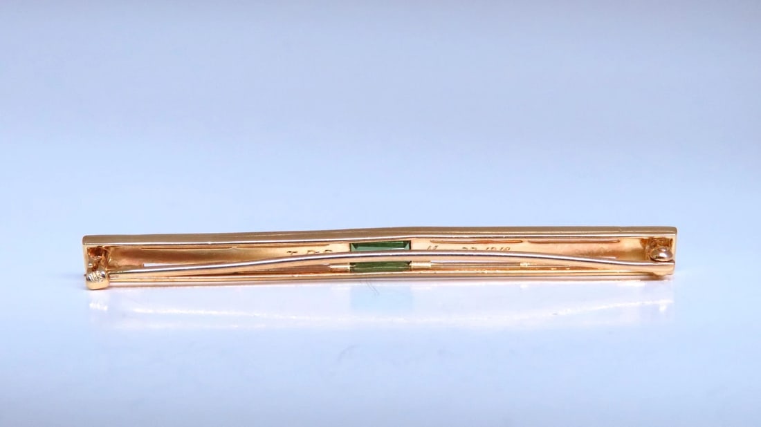 Estate Circa 1918 Tie Bar / hair pin 14kt Gold Bright Tourmaline - 3