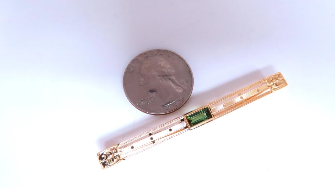 Estate Circa 1918 Tie Bar / hair pin 14kt Gold Bright Tourmaline - 4