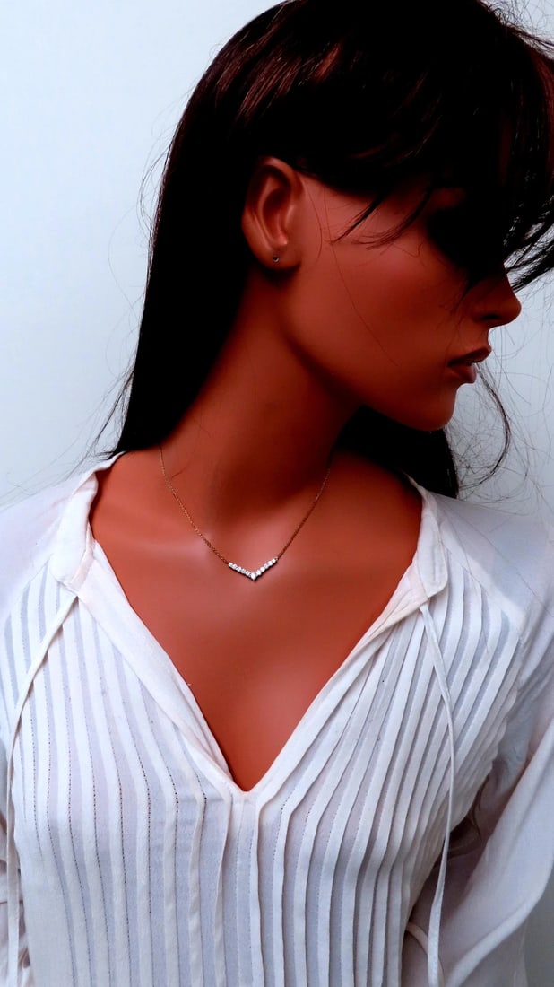 1.20ct Zircon "v" Chevron Necklace 14kt Gold 12526 - 6