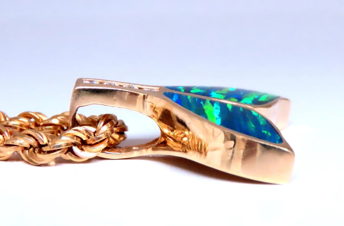 Opal Large Whale Tale Rope Chain Necklace 14kt Gold 12513 - 3