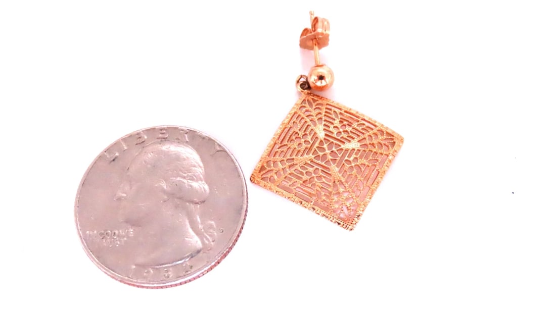 Square Web Dangle Gold Earrings 14kt 12505 - 2