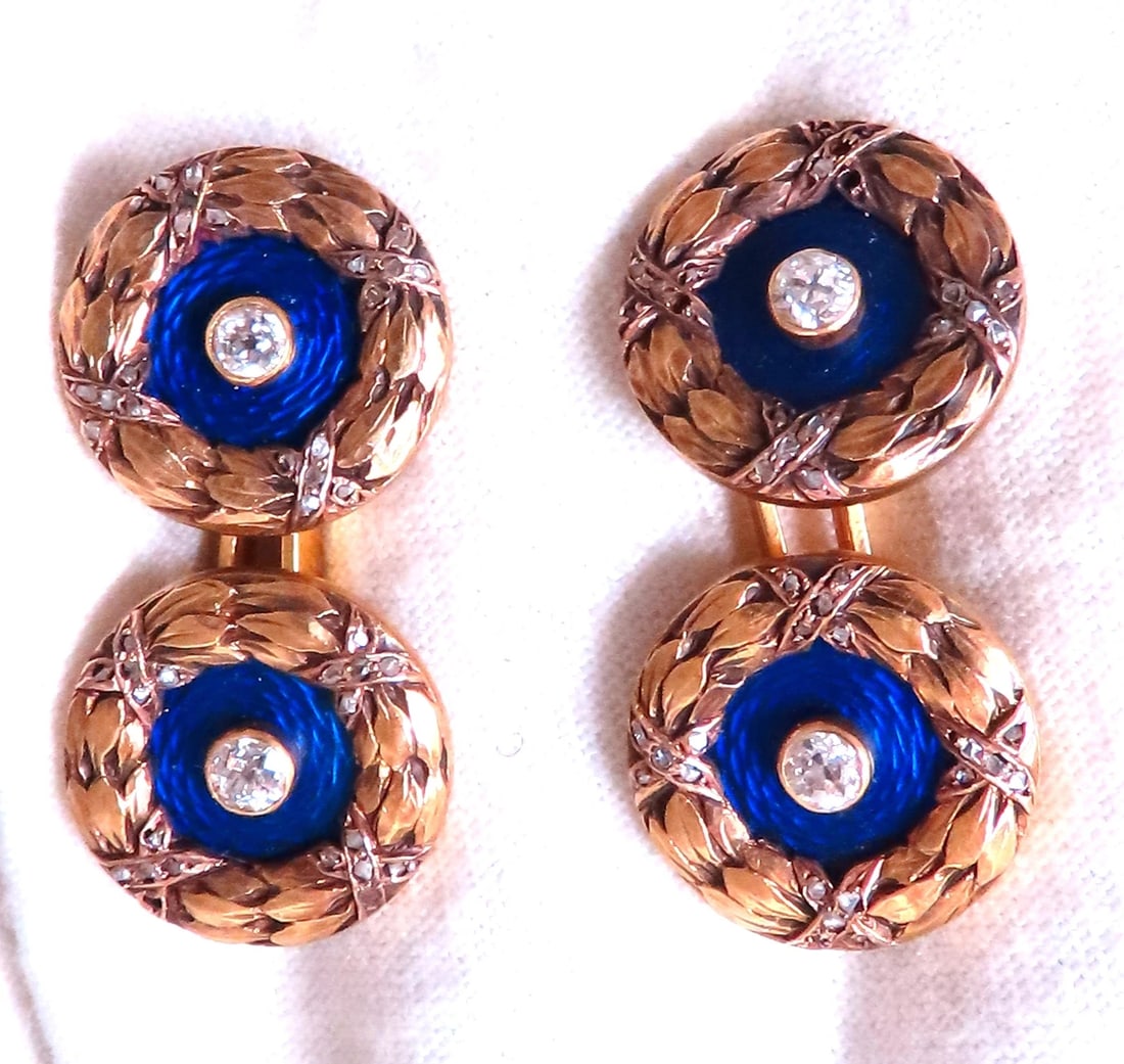 Victorian Antique Enamel Cufflinks 14kt 12479: Title: Victorian Antique Enamel Cufflinks 14kt 12479 $2,600.00 PRODUCT DESCRIPTION Victorian antique mens cufflinks wreath wrap style confederate 0.50 natural round cut diamonds J-color I-1 clarity