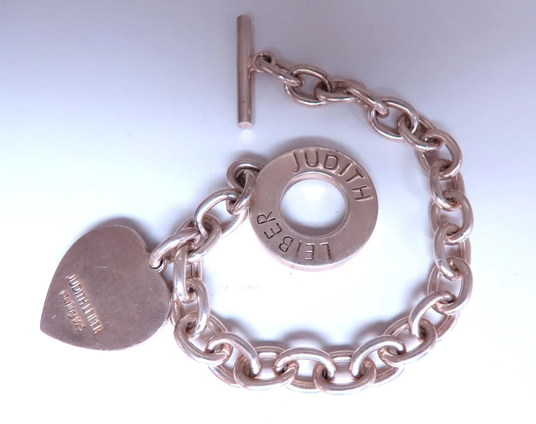 Judith Leiber Heart Charm Toggle Silver Bracelet 925 Sterling 12443 - 2