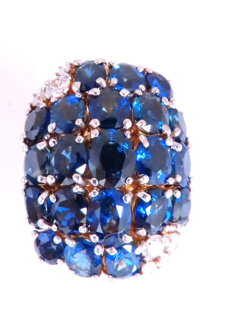 Natural Sapphire Diamonds Cluster Dome Ring Vintage Revisit Prime 14Kt 12438: Title: Natural Sapphire Diamonds Cluster Dome Ring Vintage Revisit Prime 14Kt 12438 $5,000.00 PRODUCT DESCRIPTION 10ct Natural Sapphire Ring. Oval, full cut briilliant. Average Each 7 x5 mm diameter.