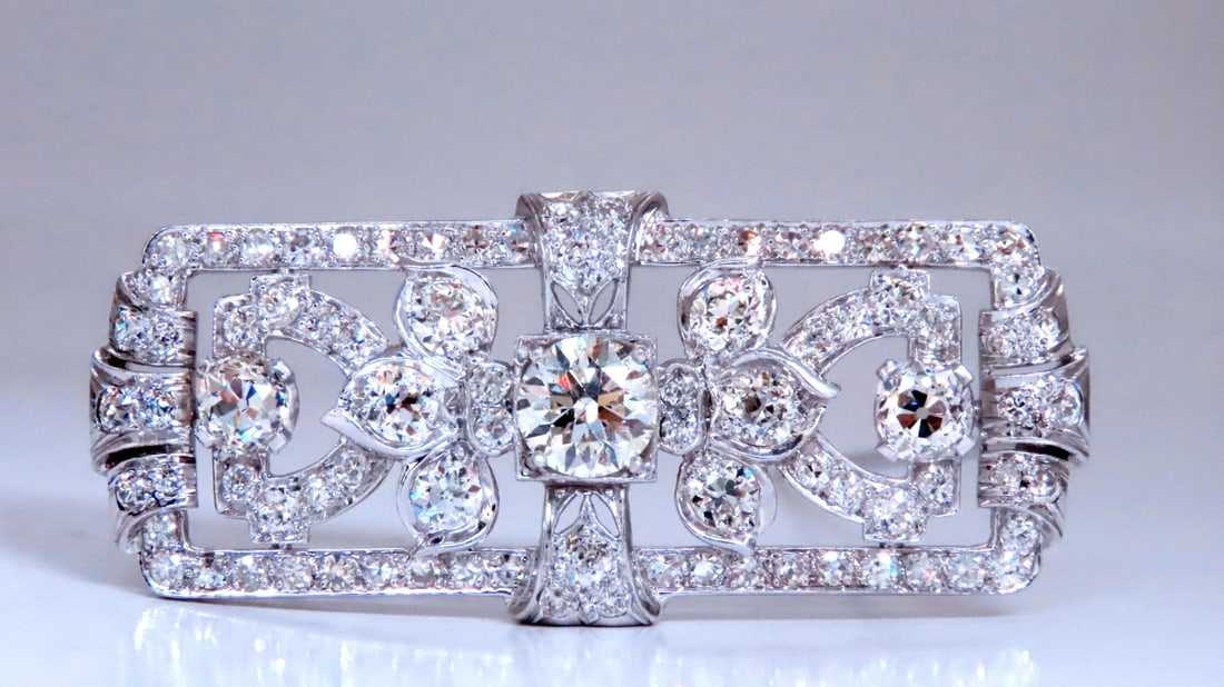 GIA Certified Natural Diamond Vintage Deco Pin Brooch Platinum 12418 - 3