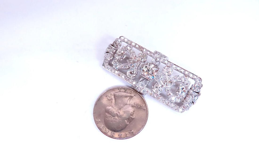 GIA Certified Natural Diamond Vintage Deco Pin Brooch Platinum 12418 - 5