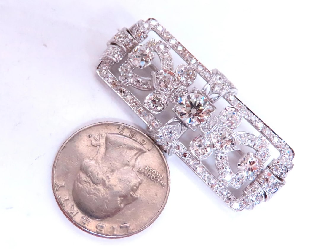GIA Certified Natural Diamond Vintage Deco Pin Brooch Platinum 12418 - 6