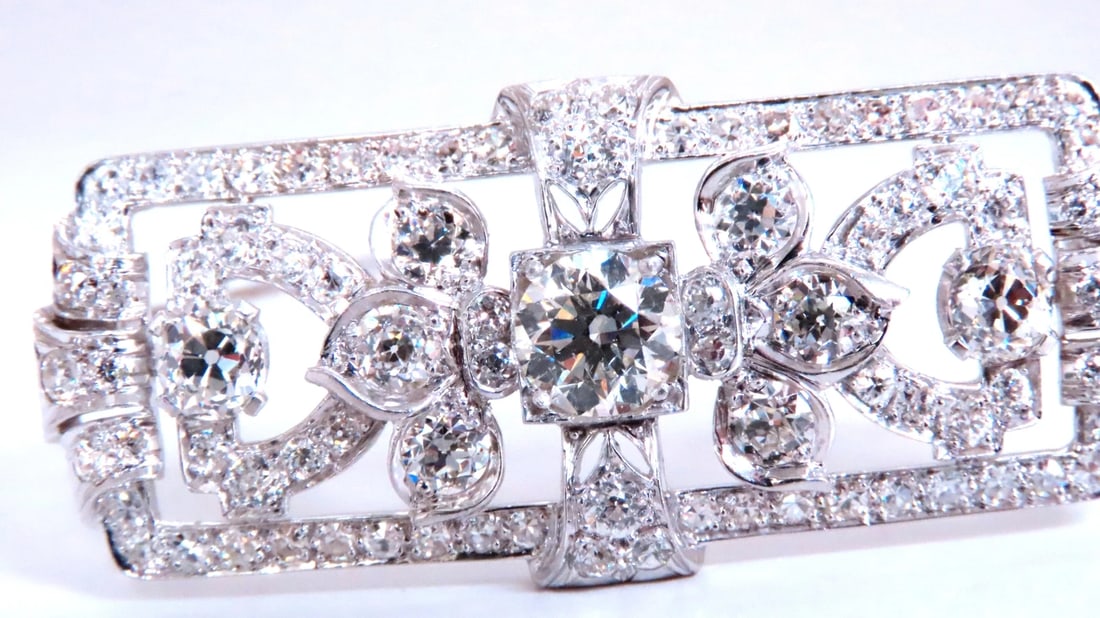 GIA Certified Natural Diamond Vintage Deco Pin Brooch Platinum 12418 - 7