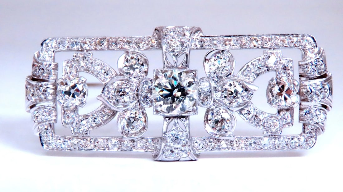 GIA Certified Natural Diamond Vintage Deco Pin Brooch Platinum 12418 - 8