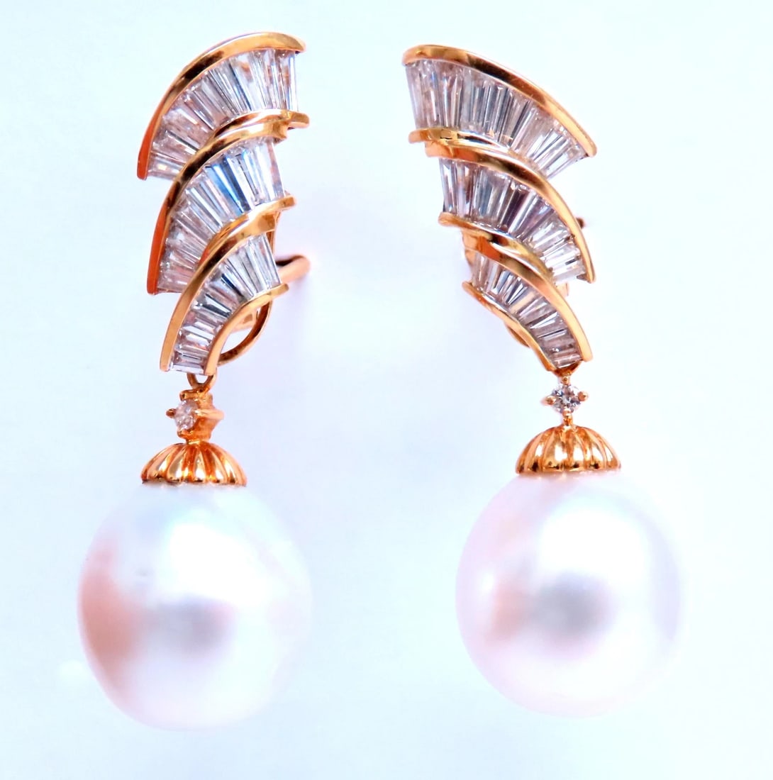 GIA Certified 15.6m Natural Saltwater Pearl Diamond Dangle Earrings 18kt 12413 - 4