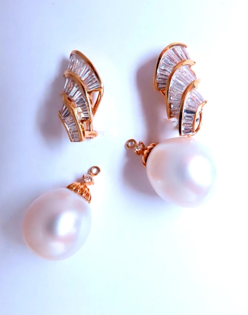 GIA Certified 15.6m Natural Saltwater Pearl Diamond Dangle Earrings 18kt 12413 - 6