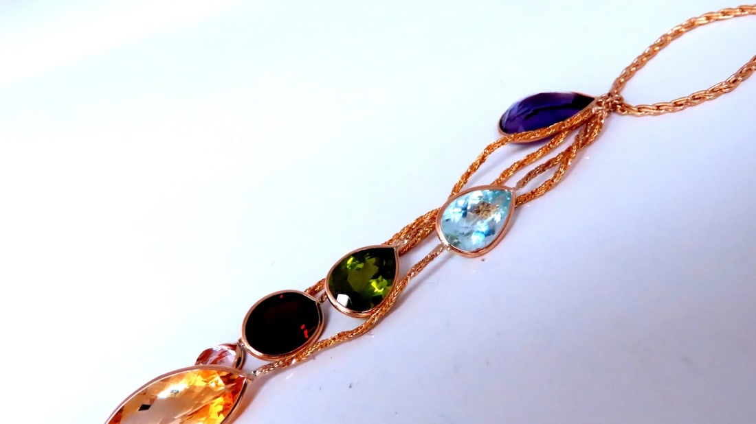 85ct Natural Citrine Amethyst Peridot Garnet Dangle Necklace 14kt 12403 - 5