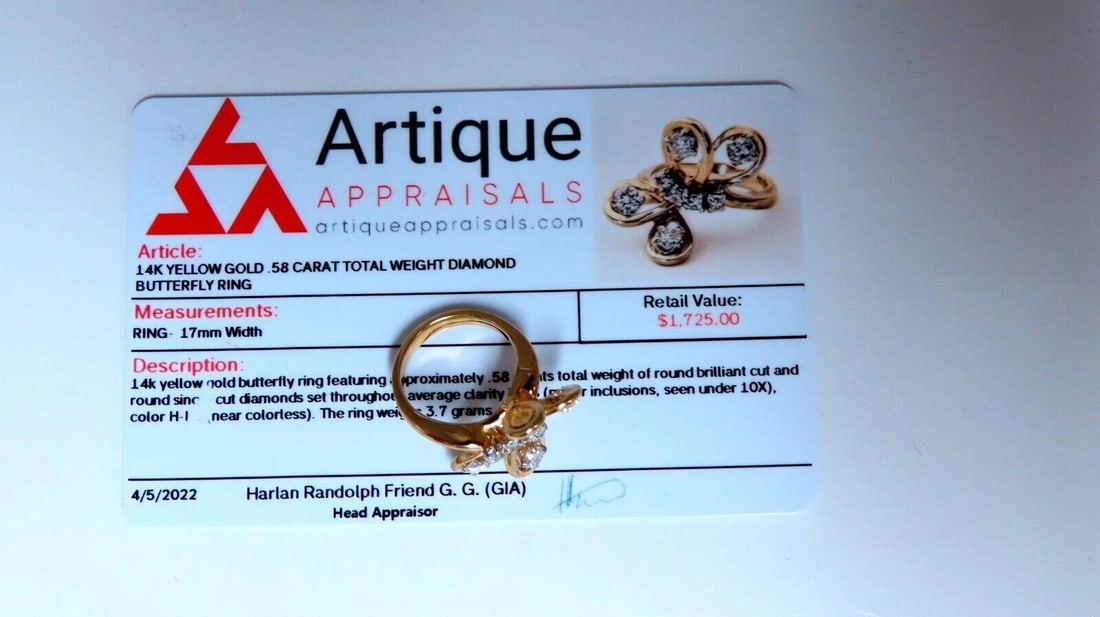 .58ct Natural Diamonds Butterfly Ring 14kt 12042 - 5