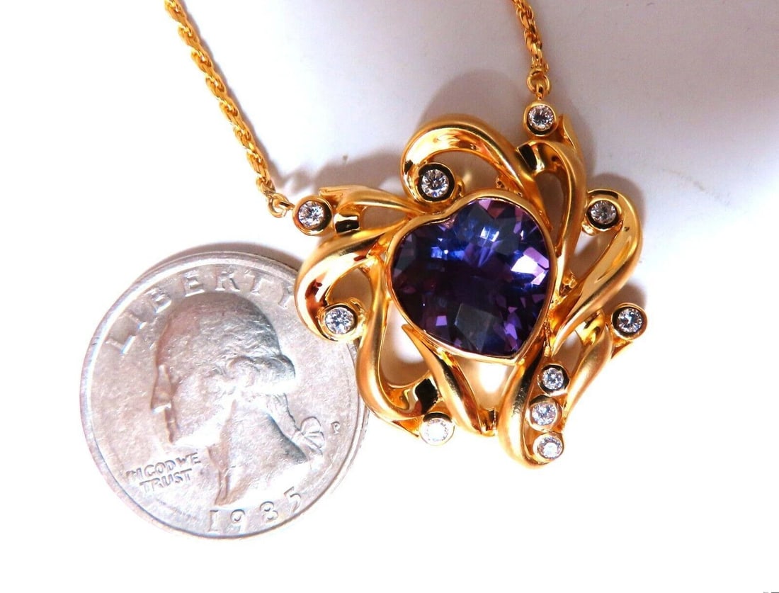 6 carat natural heart amethyst modified Royal Crest deco necklace 14kt - 5