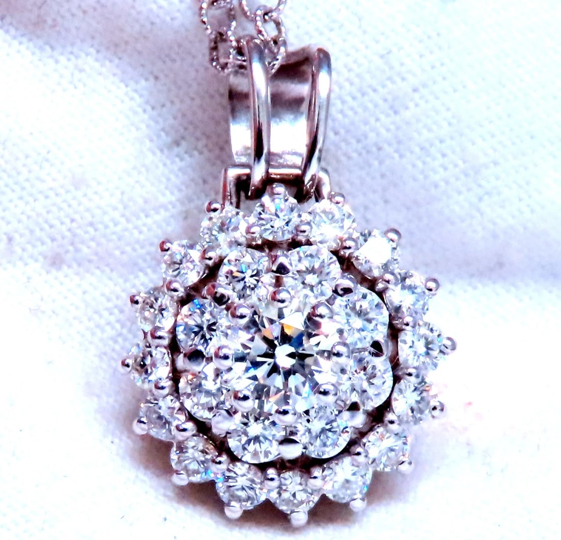 Natural 1.65ct Diamonds Cluster Pendant Necklace 14kt 12374: Title: Natural 1.65ct Diamonds Cluster Pendant Necklace 14kt 12374 $4,000.00 PRODUCT DESCRIPTION Iconic Classic Cluster pendant & necklace Featuring .47ct. round diamond in center All diamonds total: