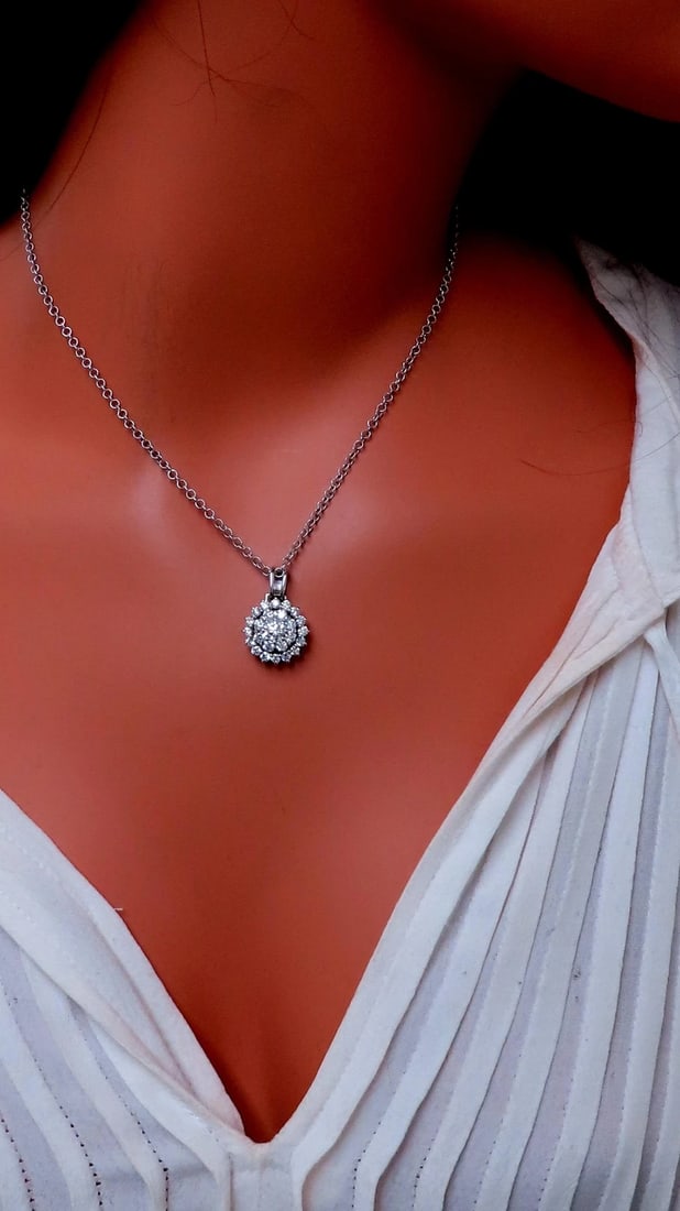 Natural 1.65ct Diamonds Cluster Pendant Necklace 14kt 12374 - 5
