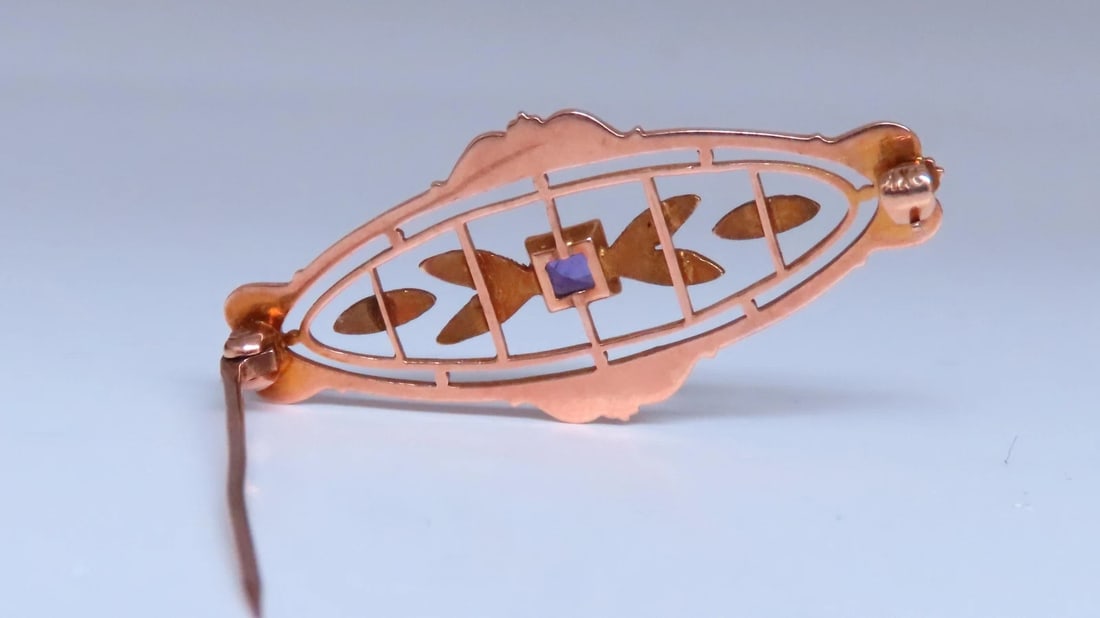 Natural Amethyst Neoclassical Brooch Pin 14kt Gold 12364 - 3