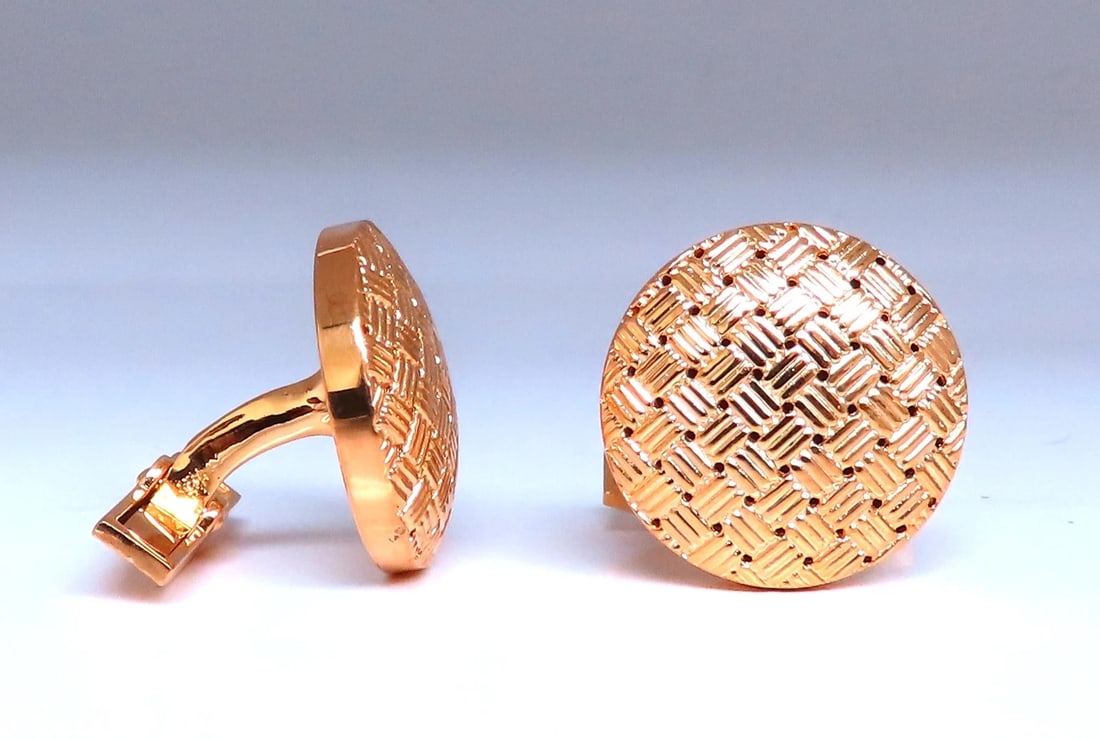 Cross Hatch Deco Round Raised Dome Button Cufflinks 14kt gold 12366 - 2