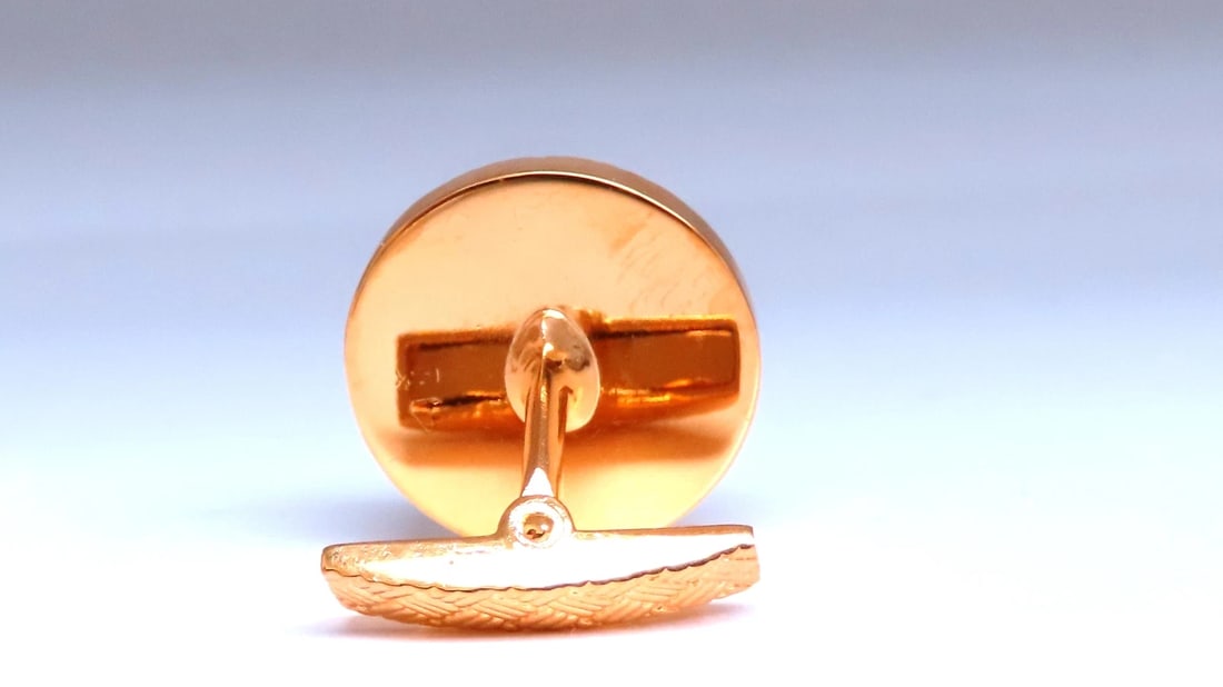 Cross Hatch Deco Round Raised Dome Button Cufflinks 14kt gold 12366 - 3