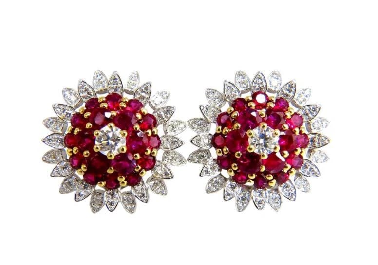 6.26ct Natural Vivid Red Ruby Diamond Domed Clip Earrings 18kt Ref 12350 (1 of 5)
