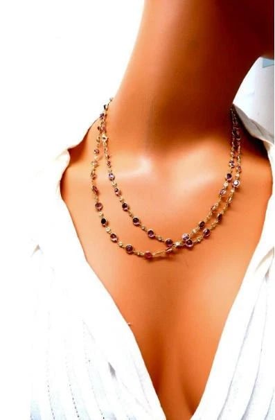 46ct Natural Pink Spinel Diamonds Yard Necklace 14kt Gold 12333 - 3