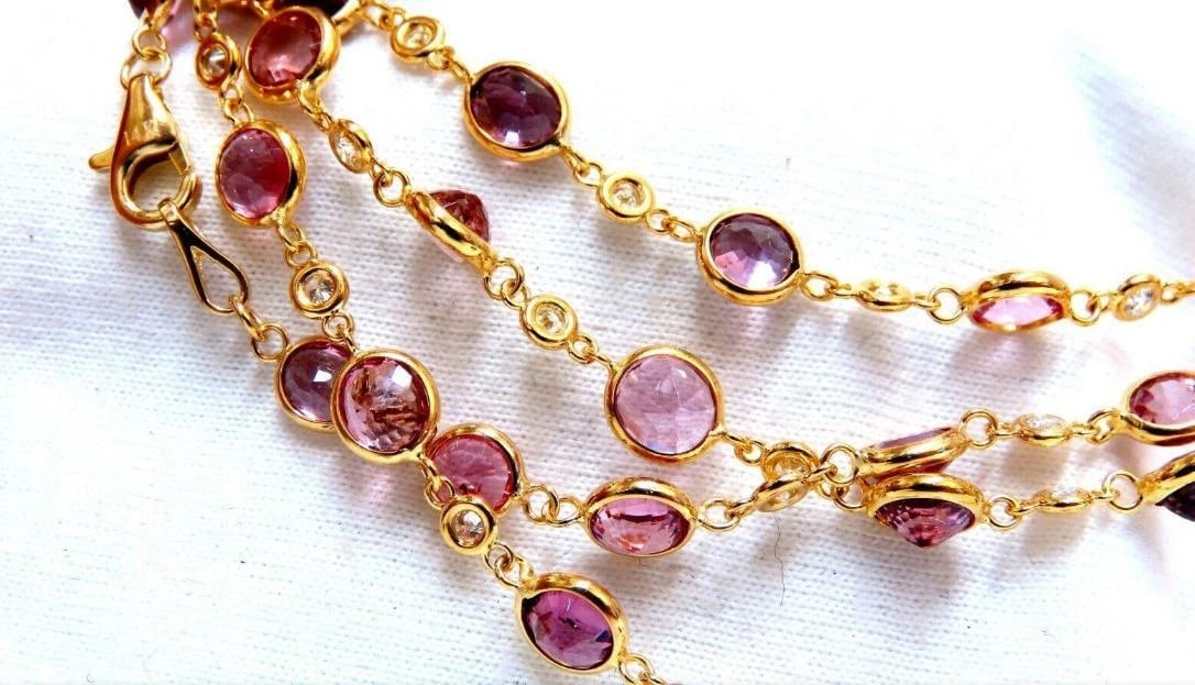 46ct Natural Pink Spinel Diamonds Yard Necklace 14kt Gold 12333 - 5