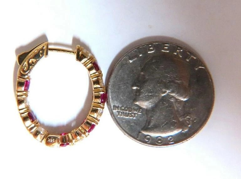 4.90ct Natural Ruby Diamonds Elongated Hoop Earrings 14kt Gold Ref 12335 - 3