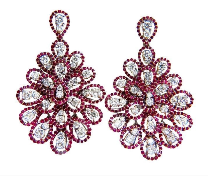 7.76ct Natural Ruby Diamond Dangle Chandelier pendant earrings 14kt Ref 12336 (1 of 5)