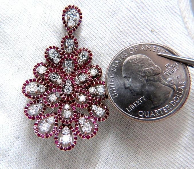 7.76ct Natural Ruby Diamond Dangle Chandelier pendant earrings 14kt Ref 12336 - 3