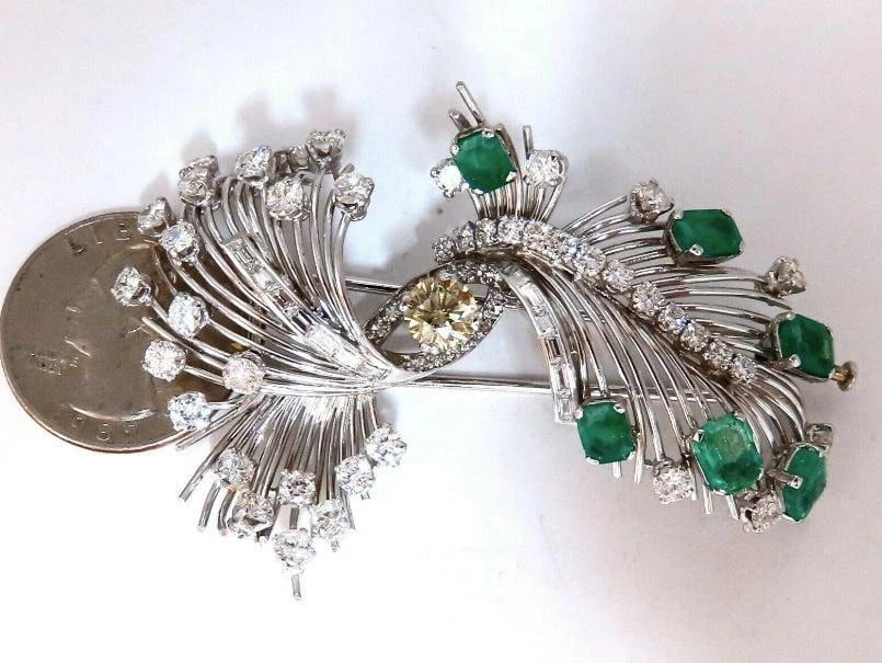 Platinum Estate Natural GIA Certified Fancy Diamond Emerald Pin Ref 12343 - 3