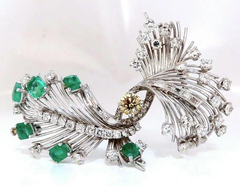 Platinum Estate Natural GIA Certified Fancy Diamond Emerald Pin Ref 12343 - 6