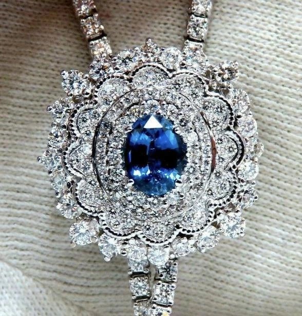 Cluster Bolo Necklace Sapphire Diamonds 18kt Gold GIA Certified 17.30ct 12349 - 3
