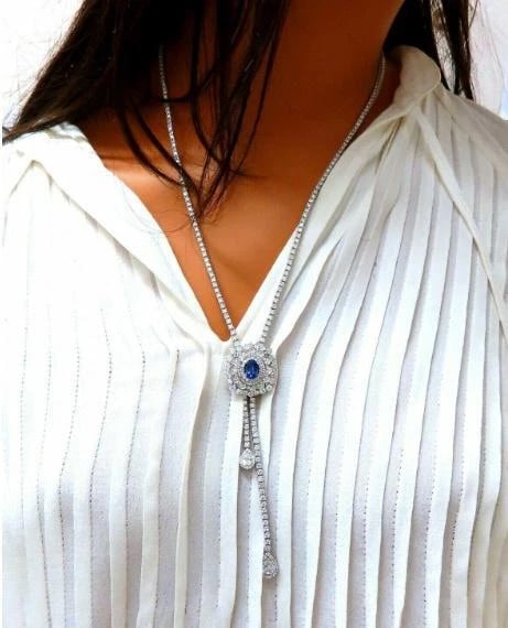 Cluster Bolo Necklace Sapphire Diamonds 18kt Gold GIA Certified 17.30ct 12349 - 8
