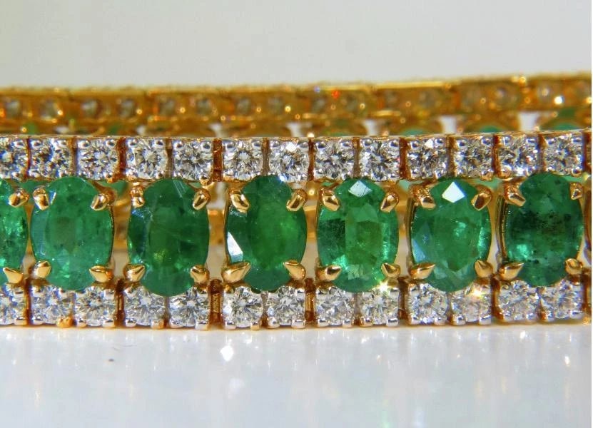 27.65 Carat Natural Vivid Green Emerald Diamond Bracelet F/VS 14kt Ref 12324 - 6