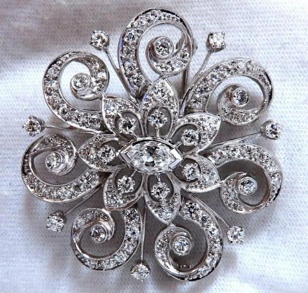 1.40ct Natural Diamonds Platinum Pin Edwardian Deco Vintage Ref 12329 (1 of 6)