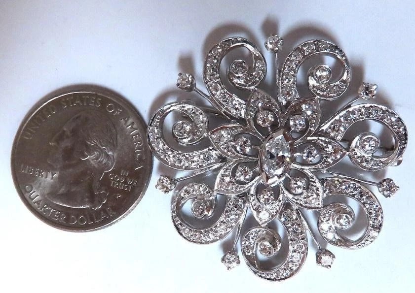 1.40ct Natural Diamonds Platinum Pin Edwardian Deco Vintage Ref 12329 - 5