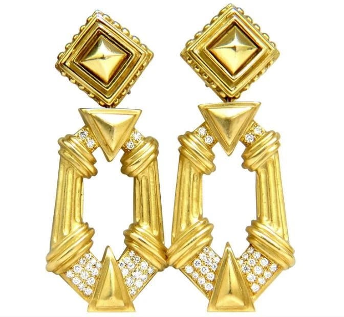 Esti Frederica Designer 18Kt Byzantine Diamonds Door Knocker Earrings 12330 (1 of 8)